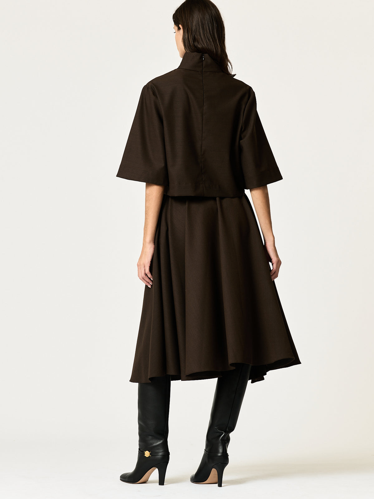 Collette Shirt — Chocolate Wool-Blend Suiting
