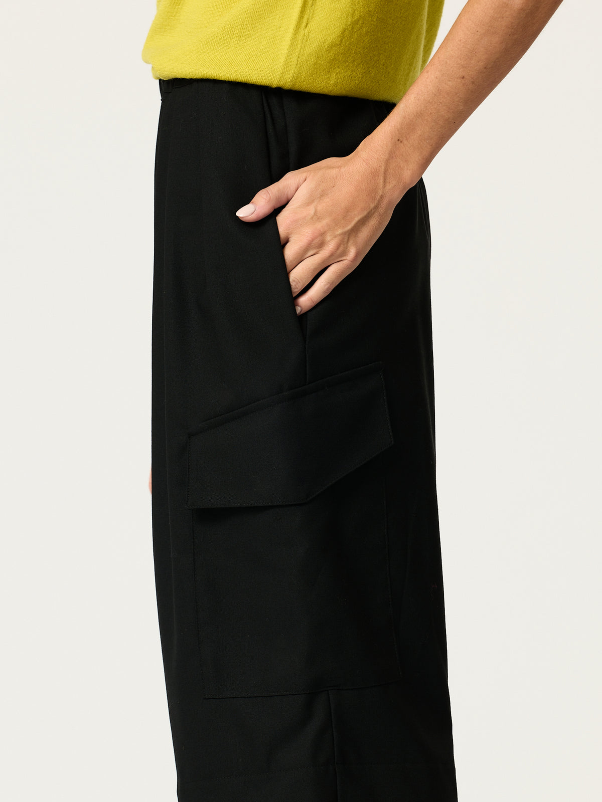 Gaucho Cargo Short — Black Wool-Blend Suiting