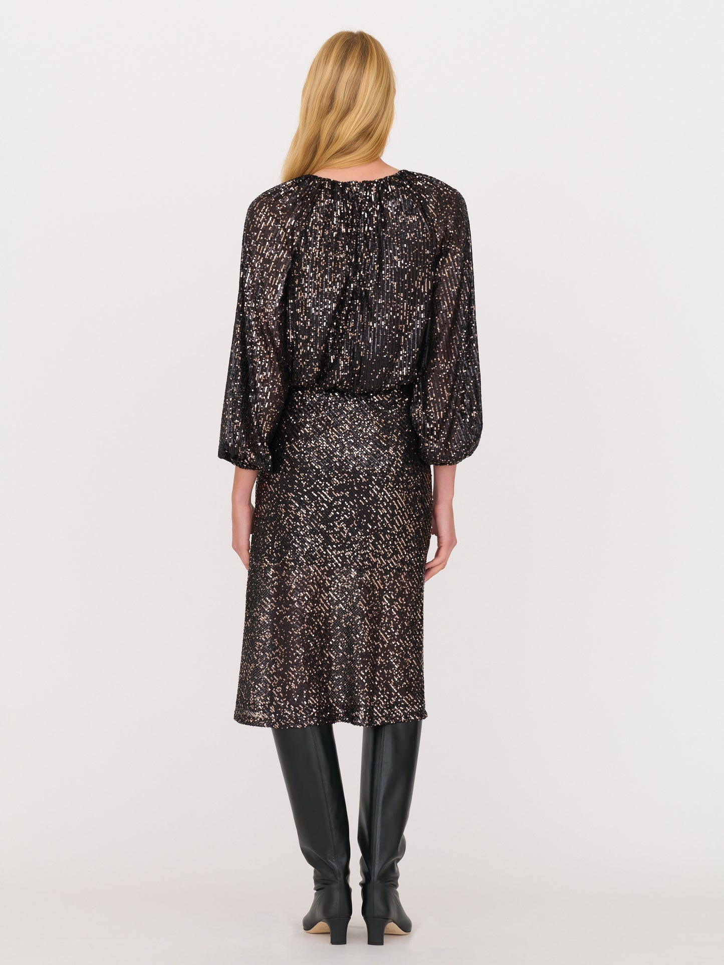 Ava Top - Black with a soft rose-gold sequins