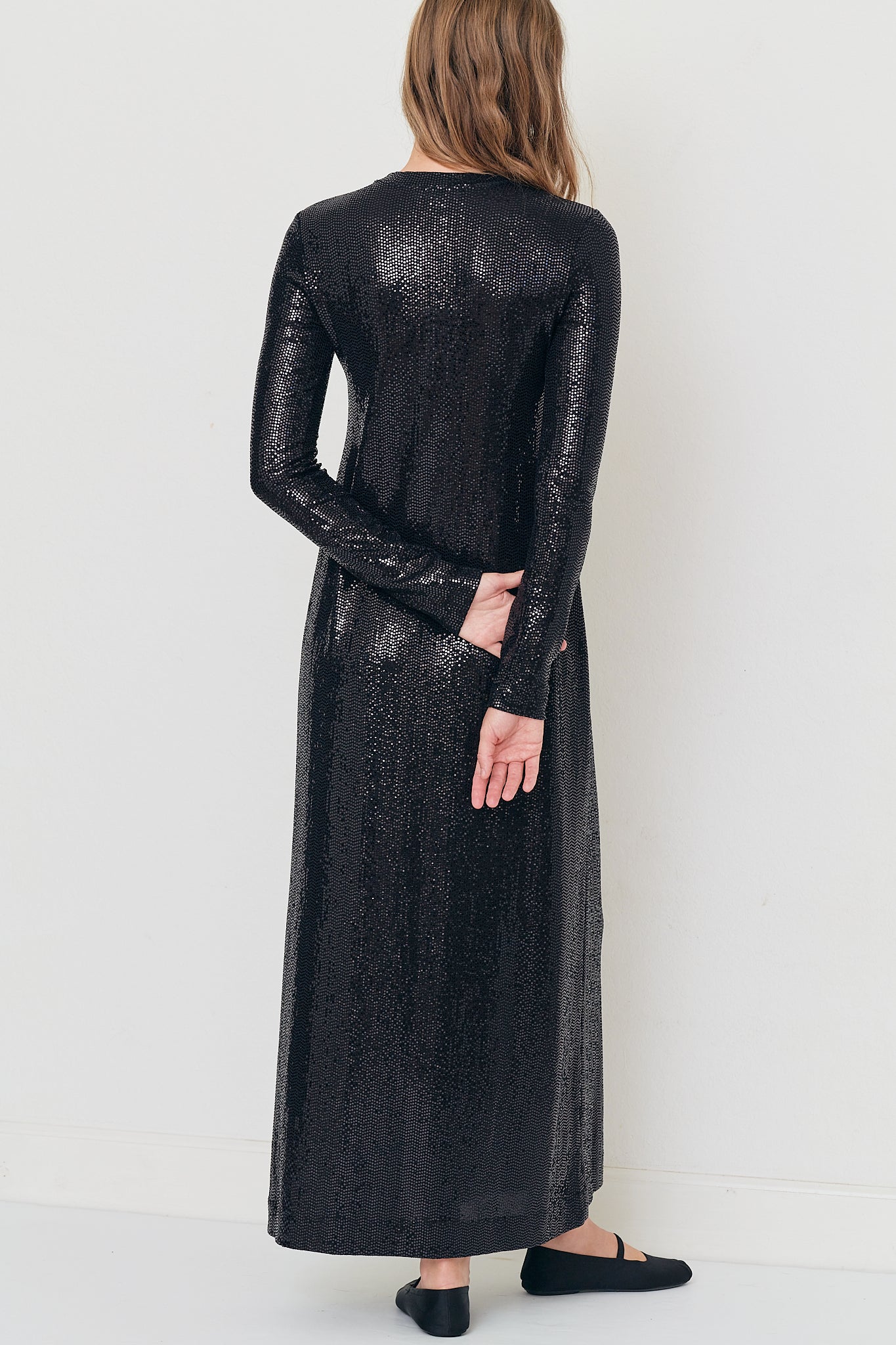Darcy - Black Long-Sleeve Disco Jersey Dress