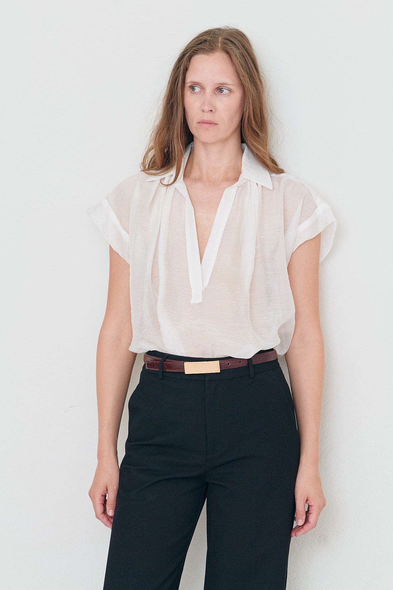 Trinity - White Japanese Tencel Sheer Drape Top