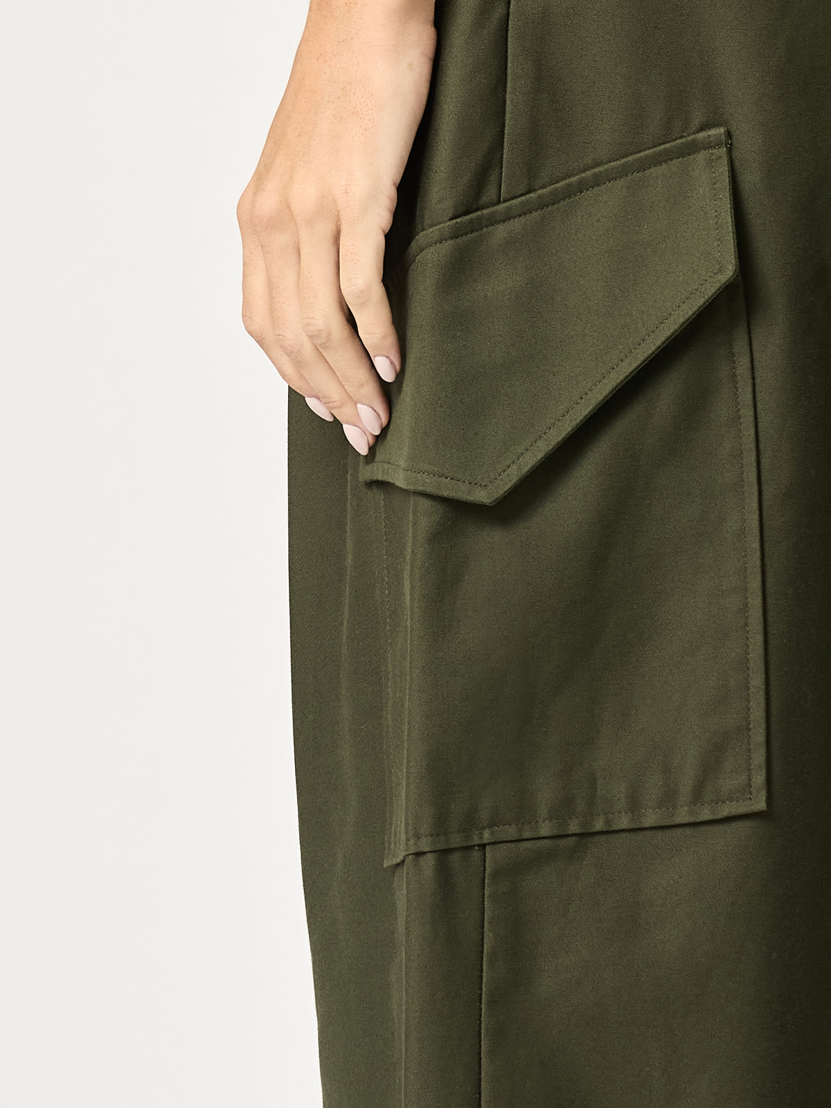 High Waisted Pleated Cargo Pant — Olive