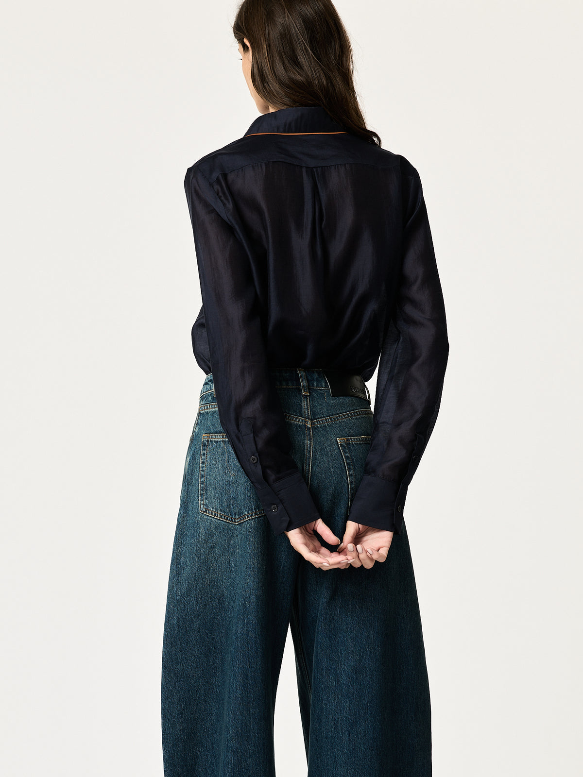 Blanca Shirt — Navy with Bronze Piping