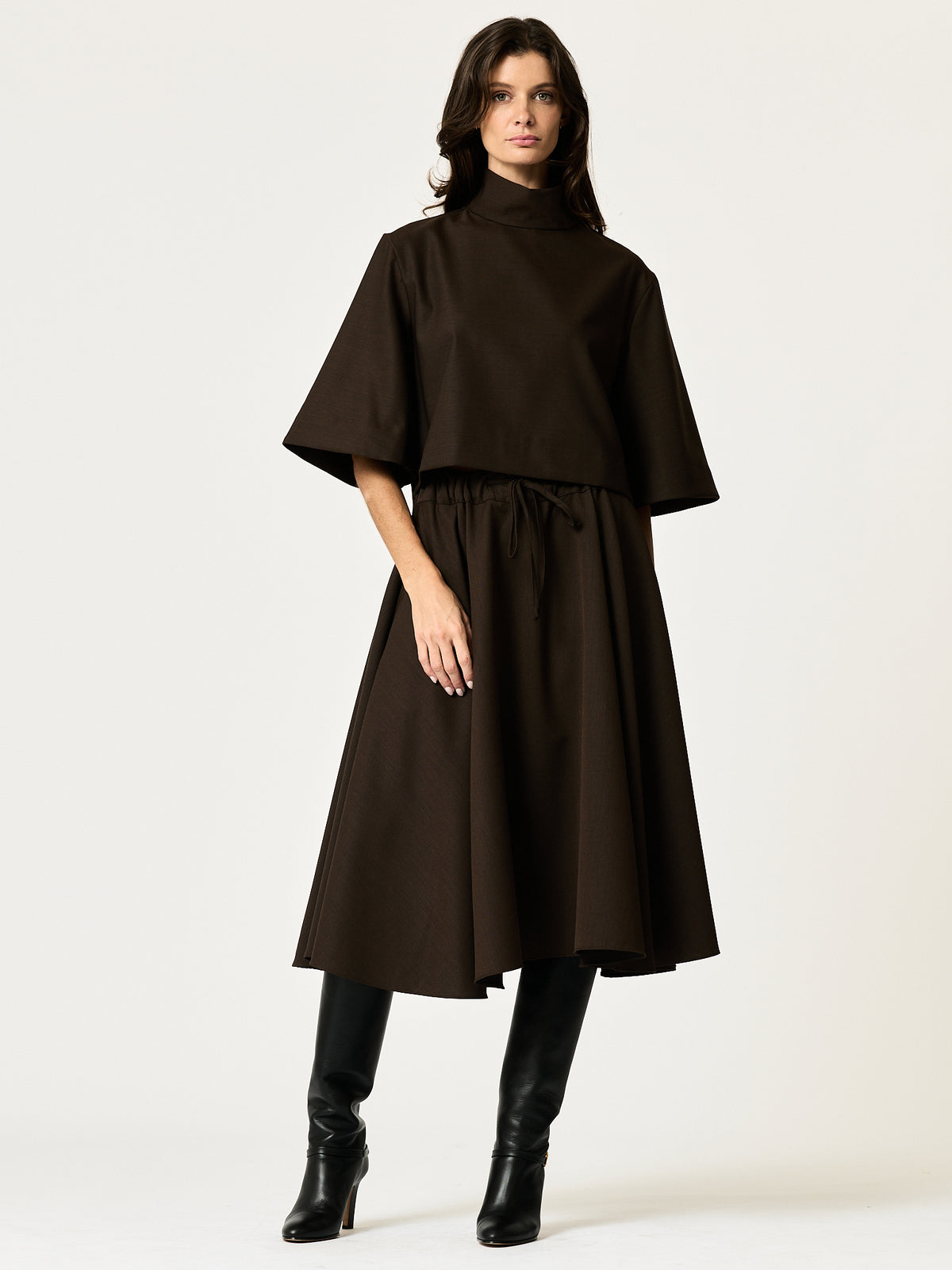 Collette Shirt — Chocolate Wool-Blend Suiting