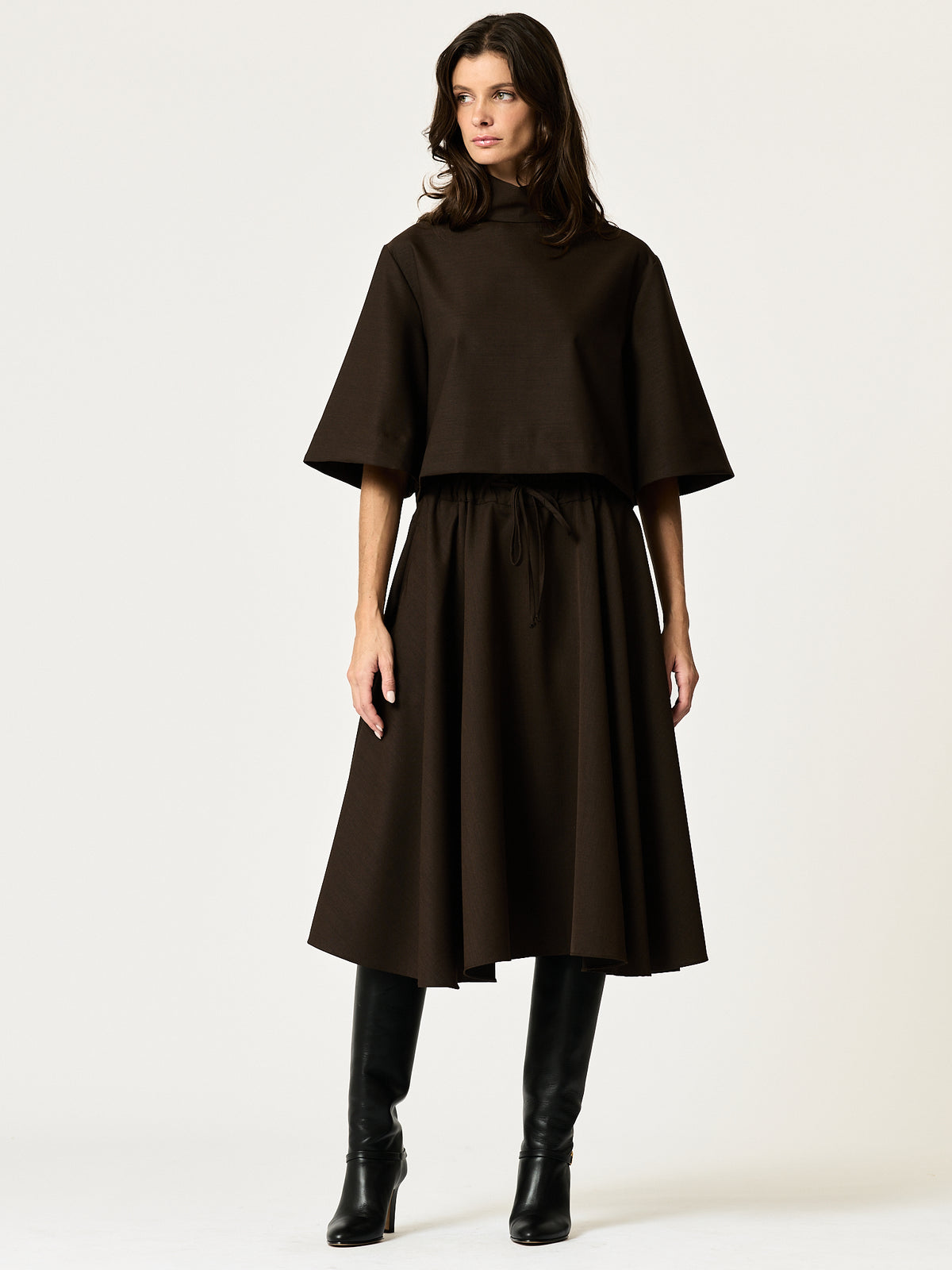 Collette Shirt — Chocolate Wool-Blend Suiting