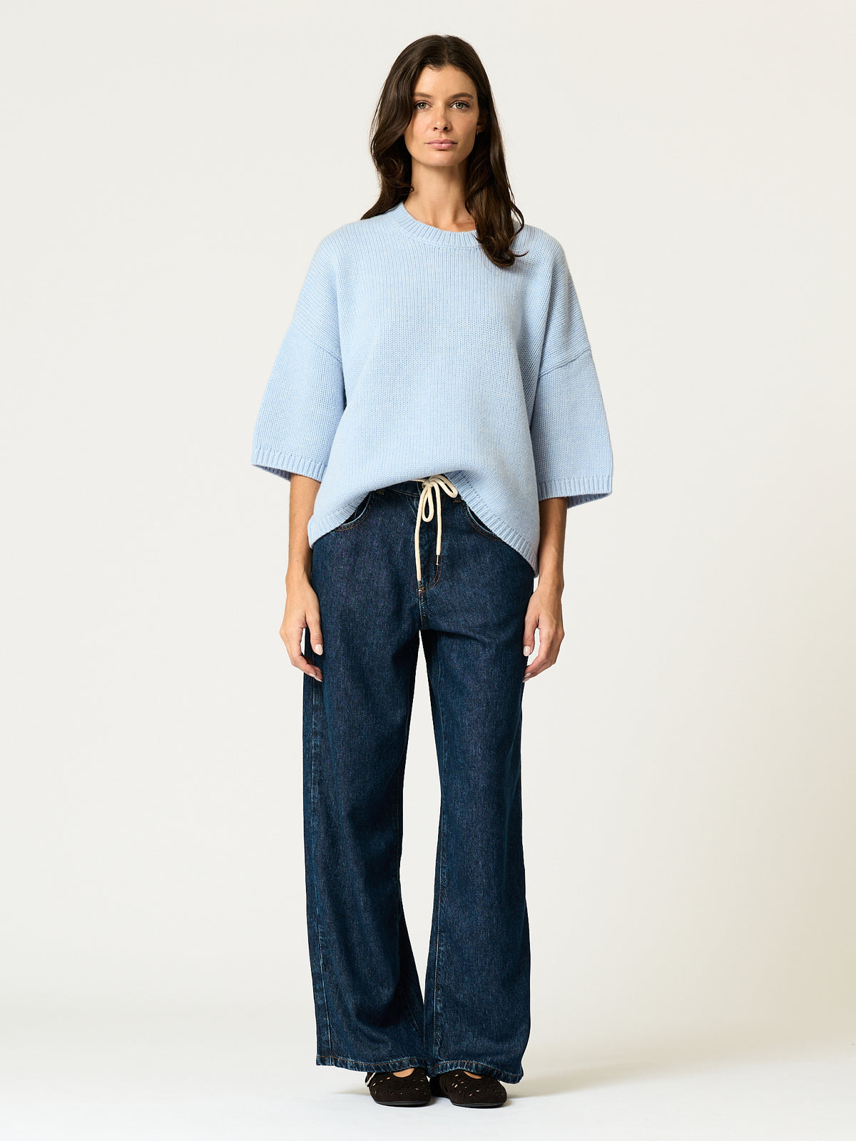 Oversized Short Sleeve Sweater — Blue