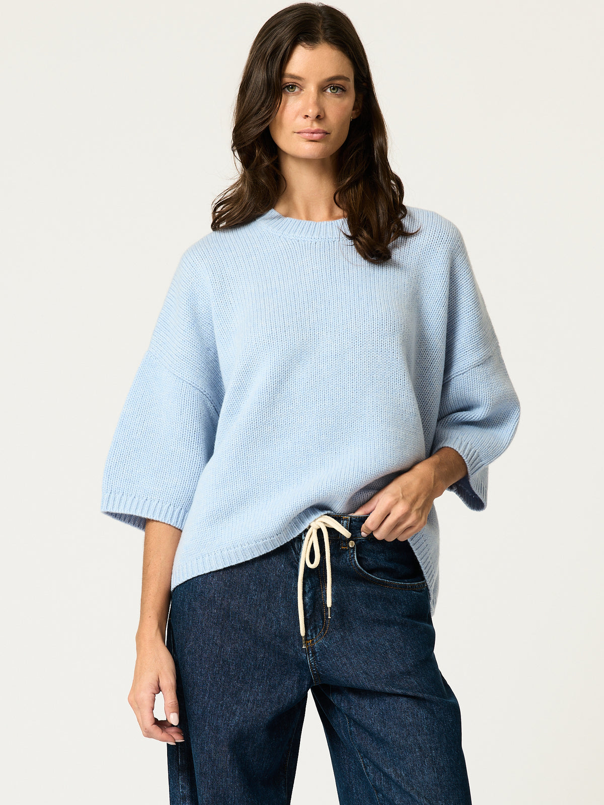 Oversized Short Sleeve Sweater — Blue