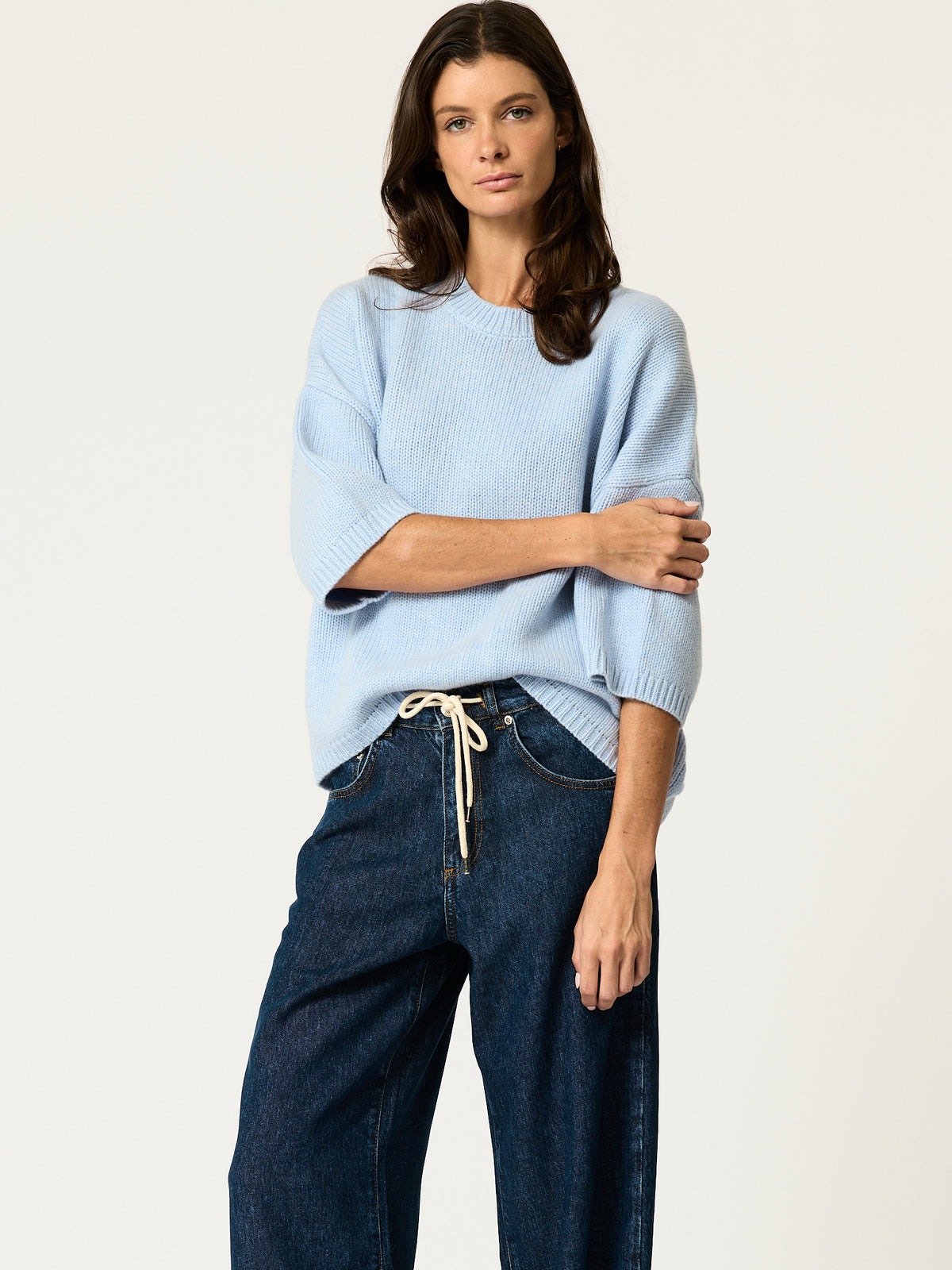 Oversized Short Sleeve Sweater — Blue