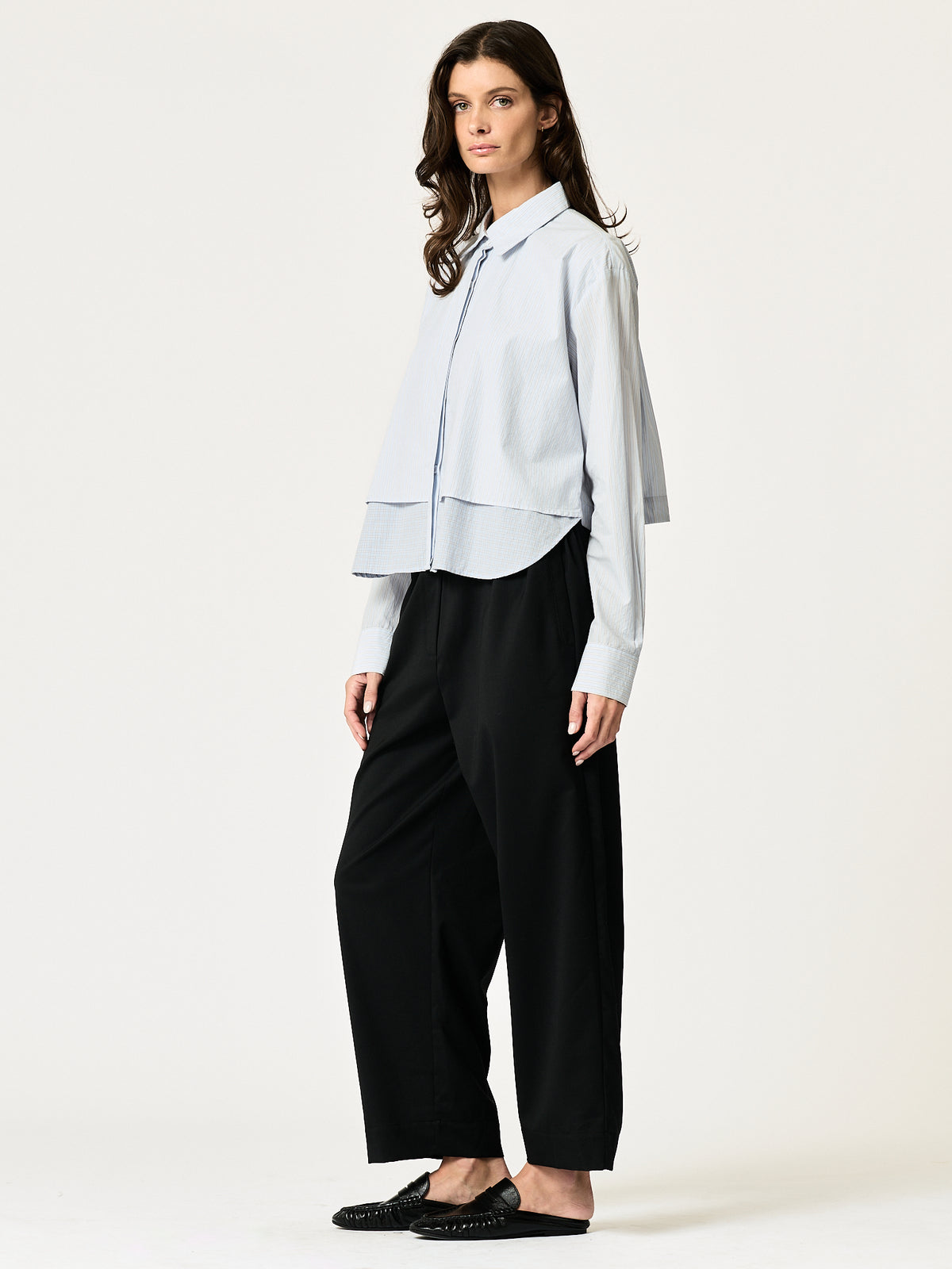 Phoenix Barrel Pant - Black Wool-Blend Suiting