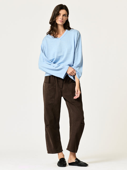 V Neck Long Sleeve Sweater — Light Blue