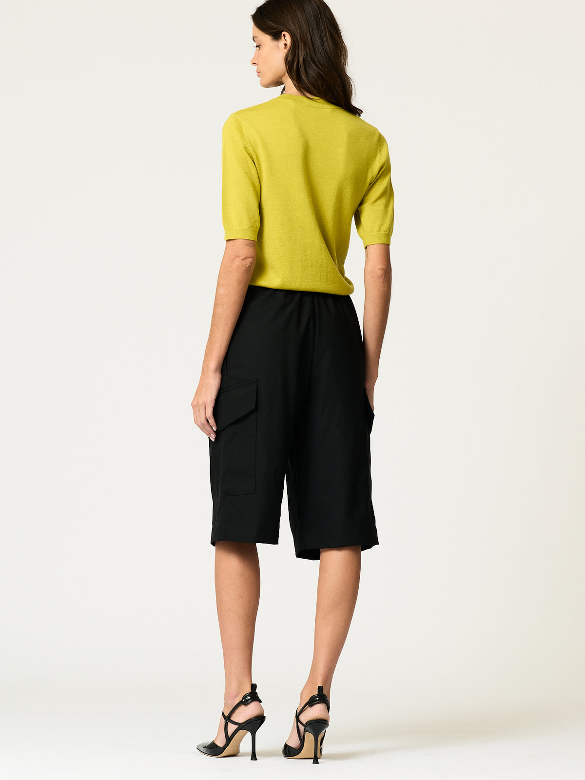 Gaucho Cargo Short — Black Wool-Blend Suiting