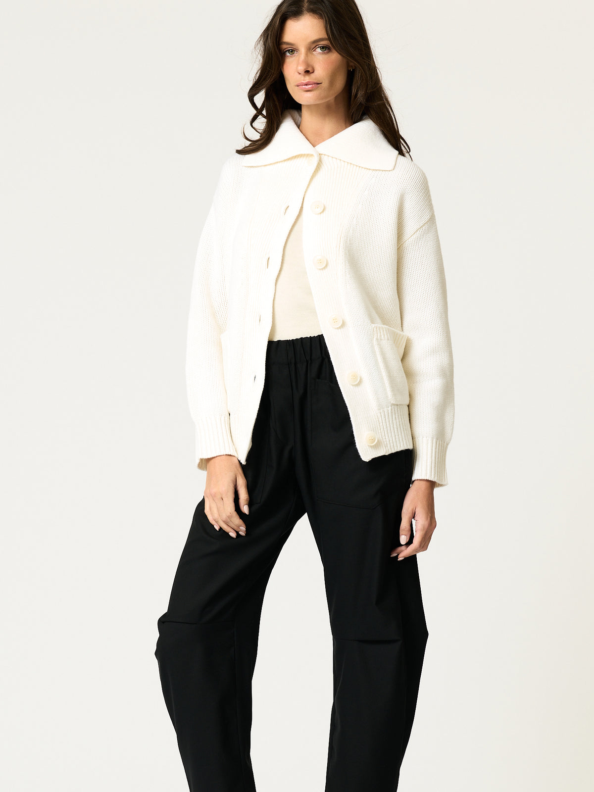 Button-Up Turtleneck Cardigan - Ivory