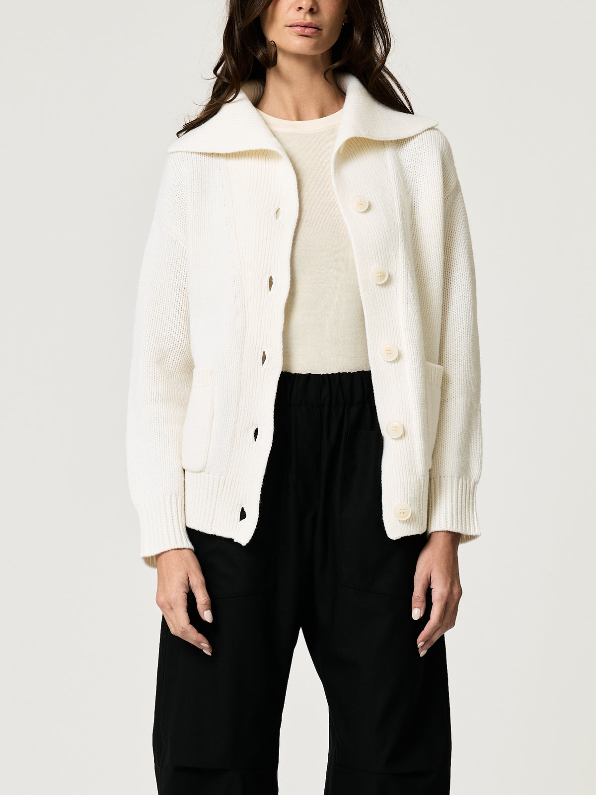 Button-Up Turtleneck Cardigan - Ivory