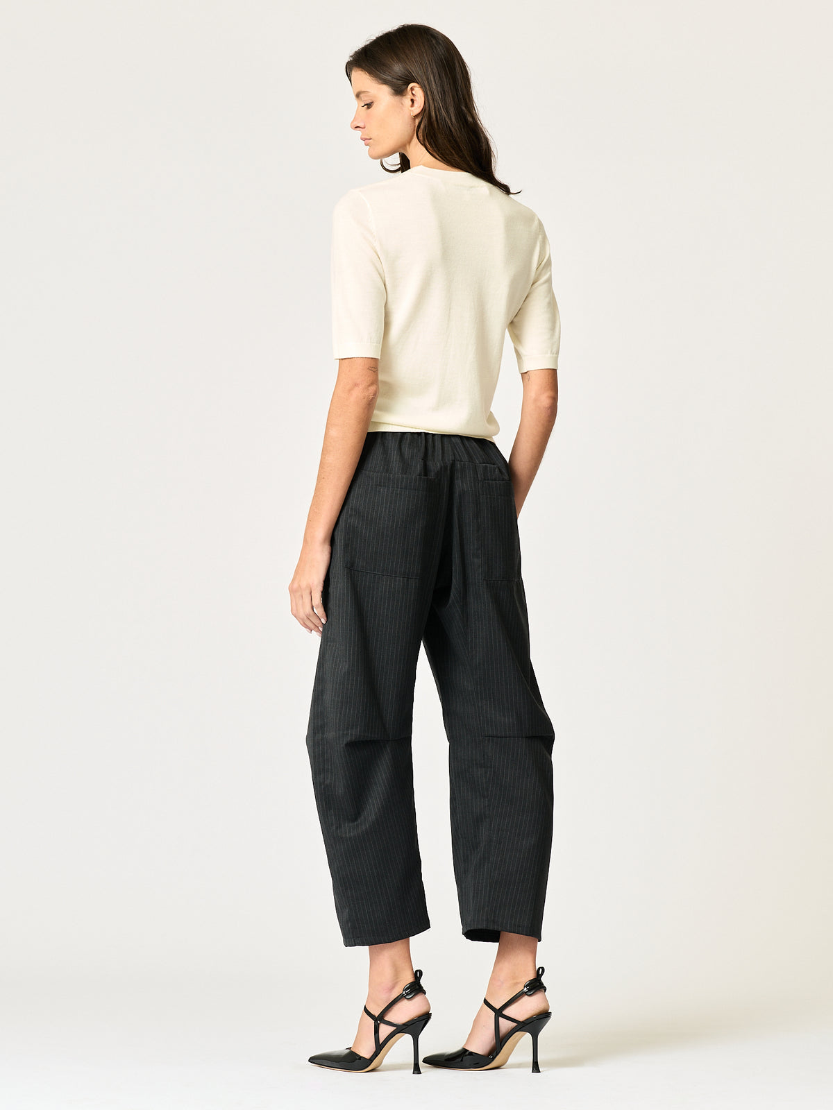Travis Pant — Black Pinstripe Wool-Blend Suiting
