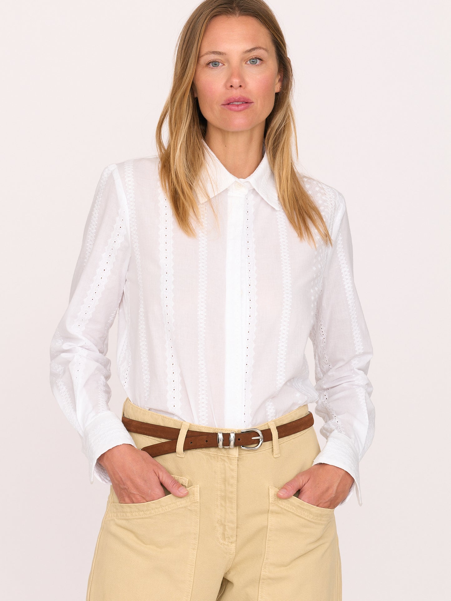 Blake Shirt - White Embroidered Cotton
