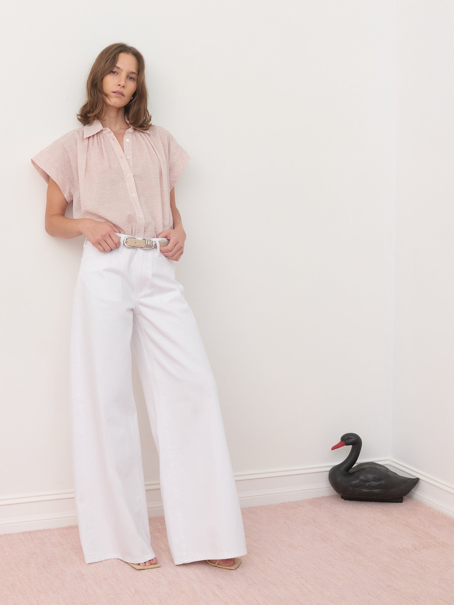 Trinity Button-up - Textured Pale Pink Cotton