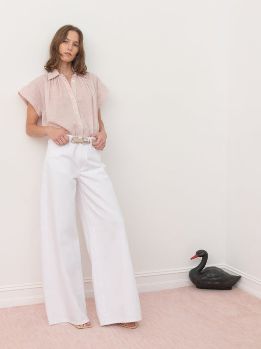 Trinity Button-up - Textured Pale Pink Cotton