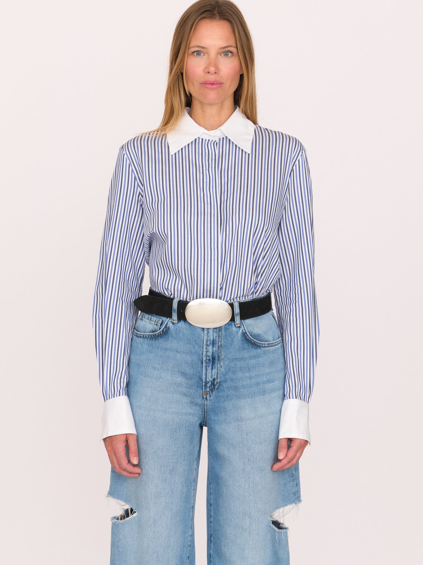 Quinn Shirt — Blue/Black Stripe 2.0