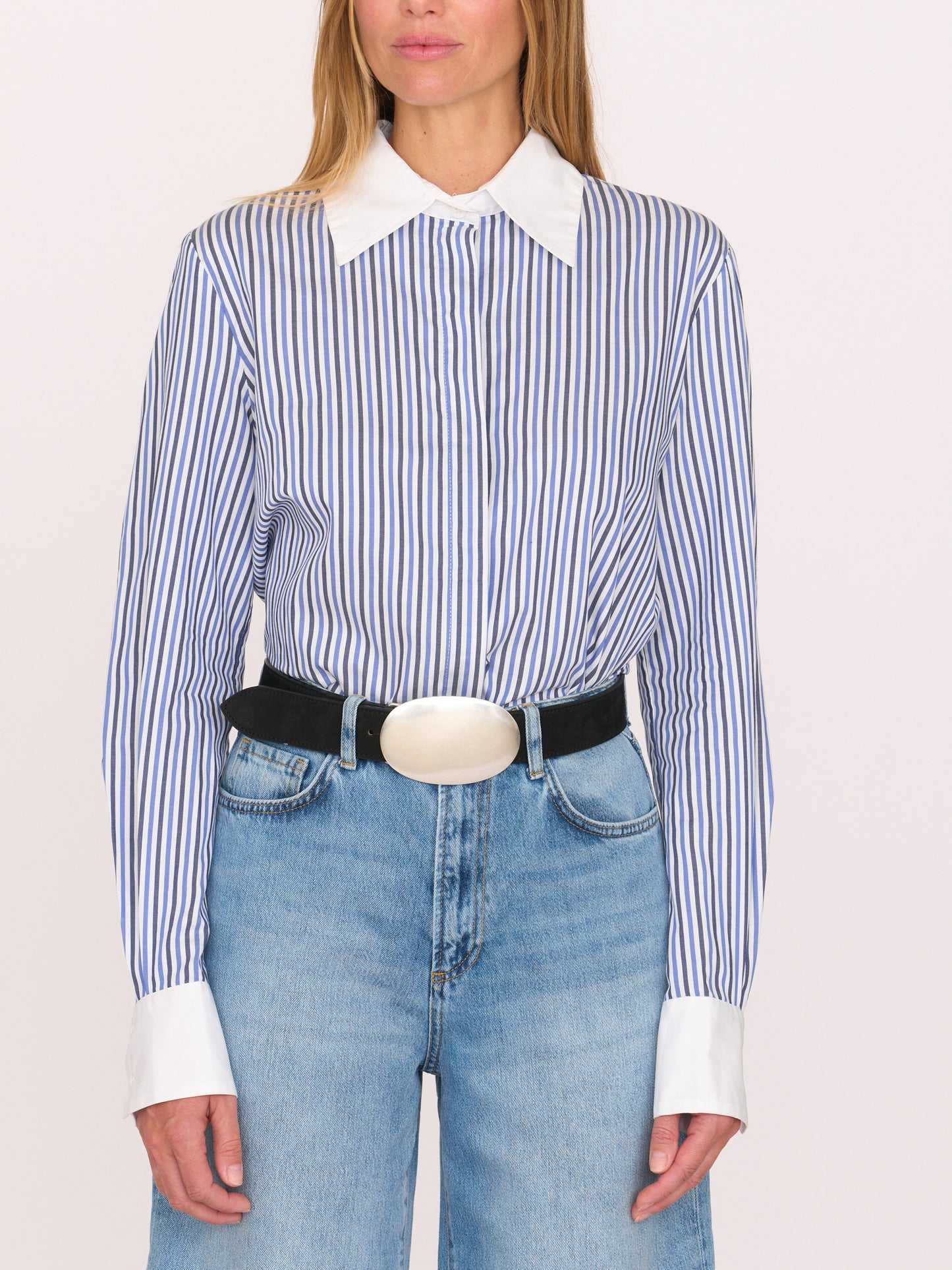 Quinn Shirt — Blue/Black Stripe 2.0