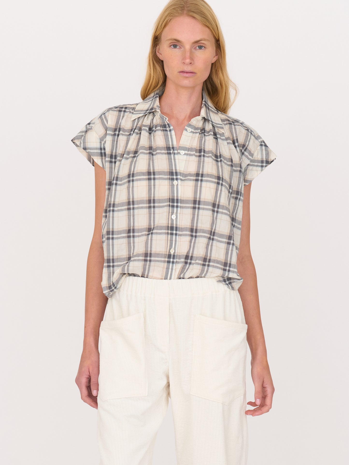 Trinity Button up — Ivory Plaid