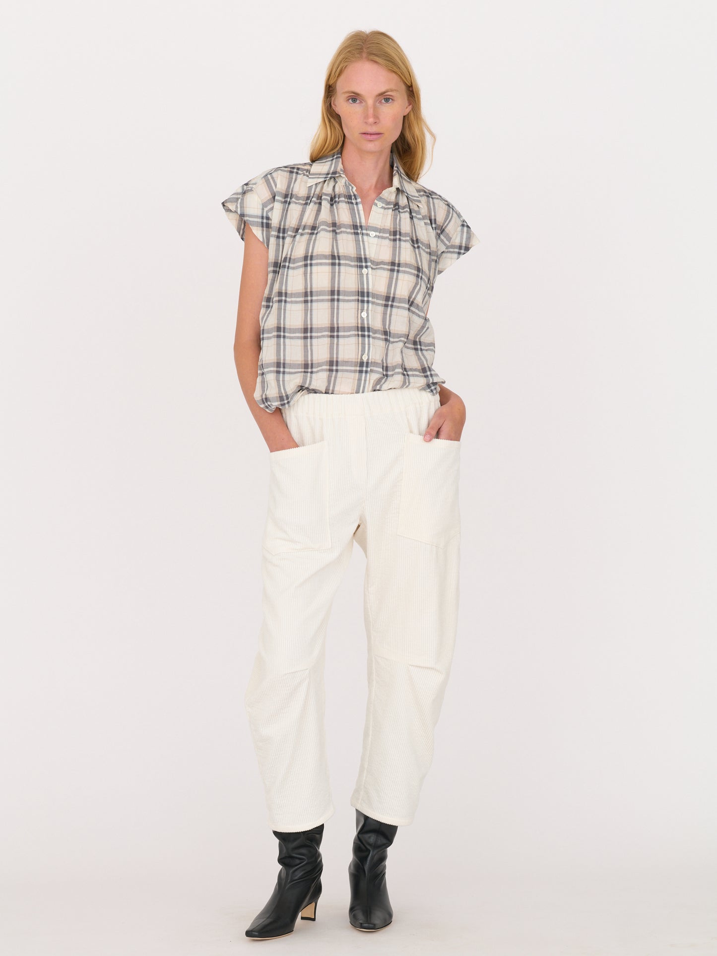 Trinity Button up — Ivory Plaid