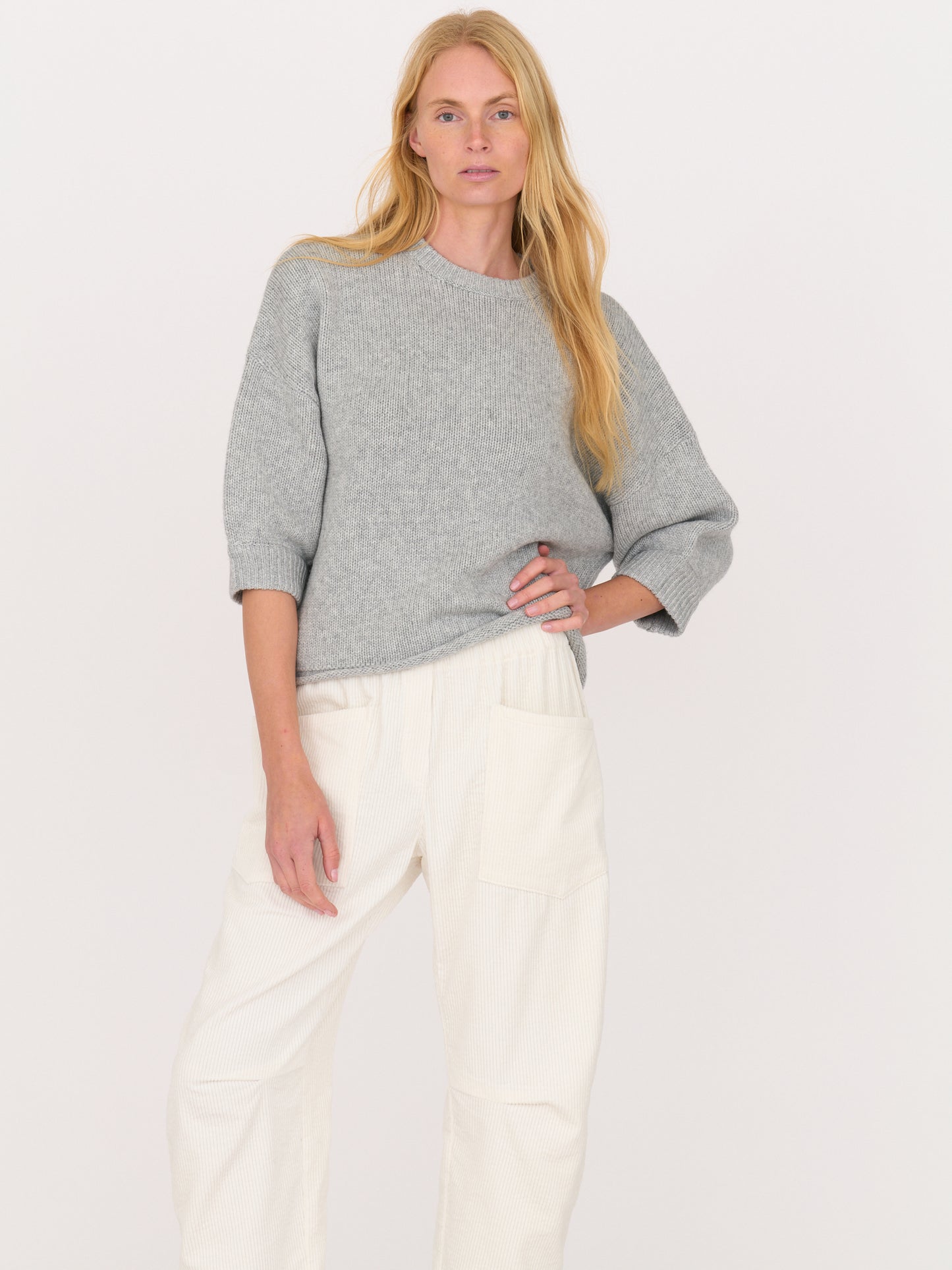 3/4 Sleeve Sweater - Cashmere-Wool Grey