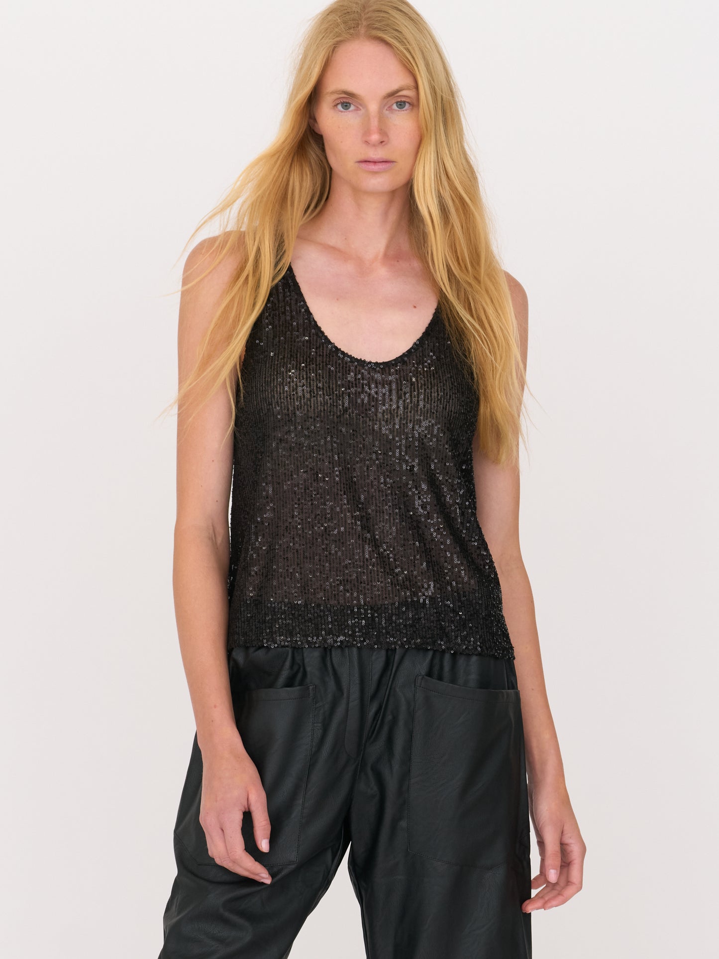 Selma Tank — Black Sequins