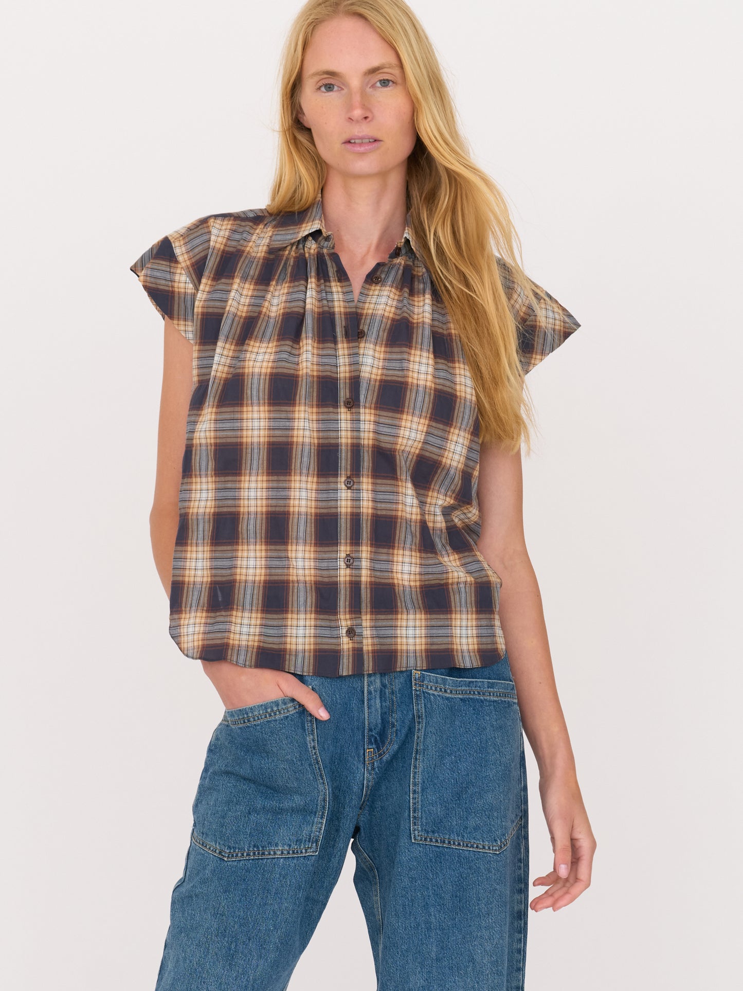 Trinity Button up  — Camel Plaid