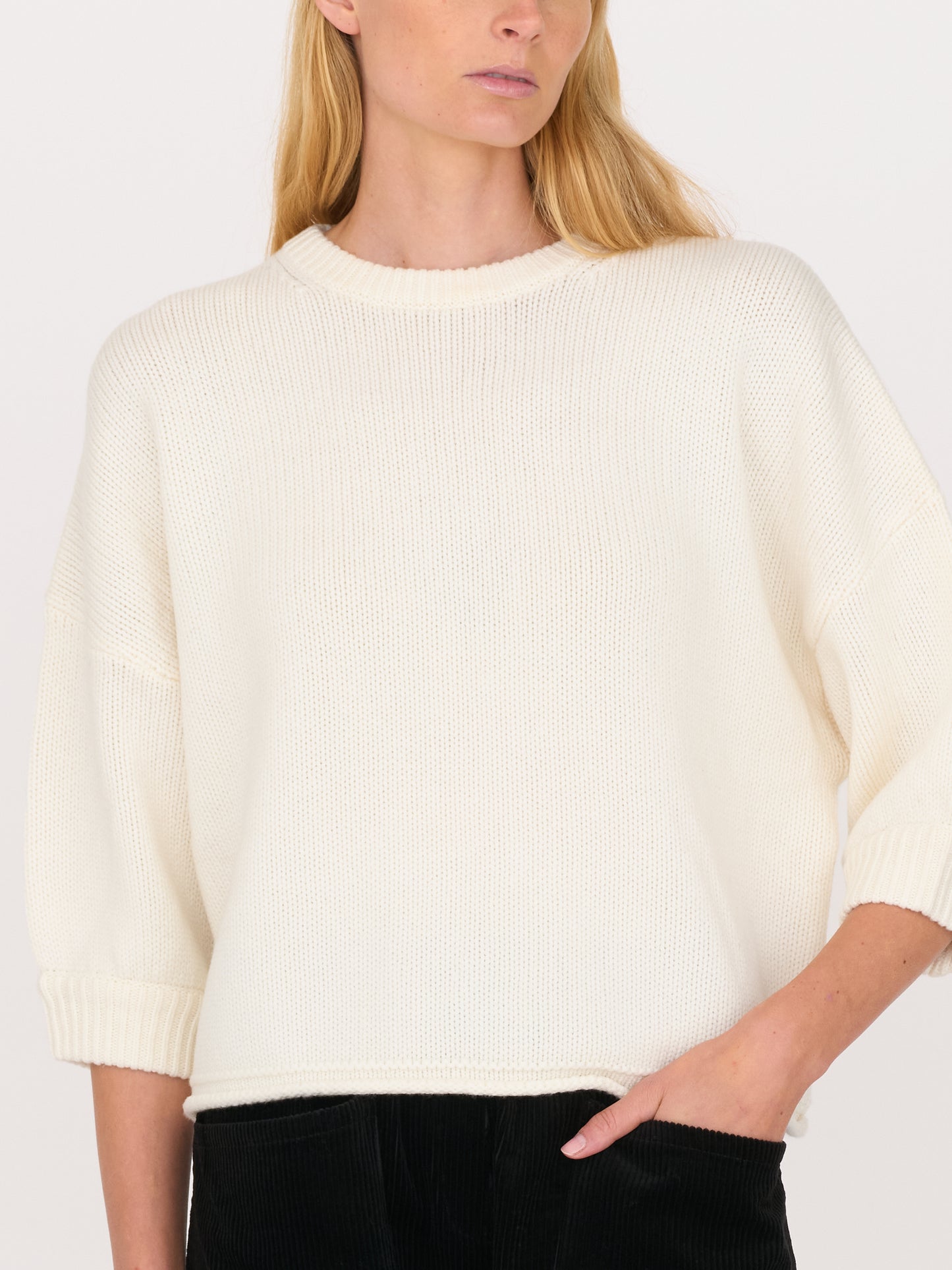 3/4 Sleeve Sweater - Cashmere-Wool Ivory