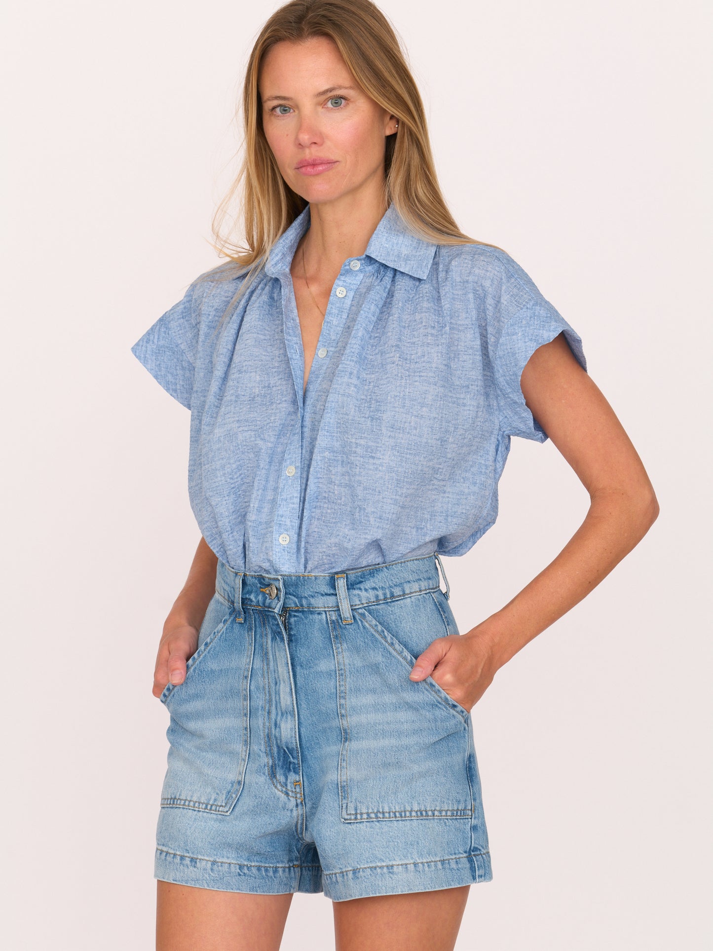 Trinity Button-up - Textured Blue Cotton