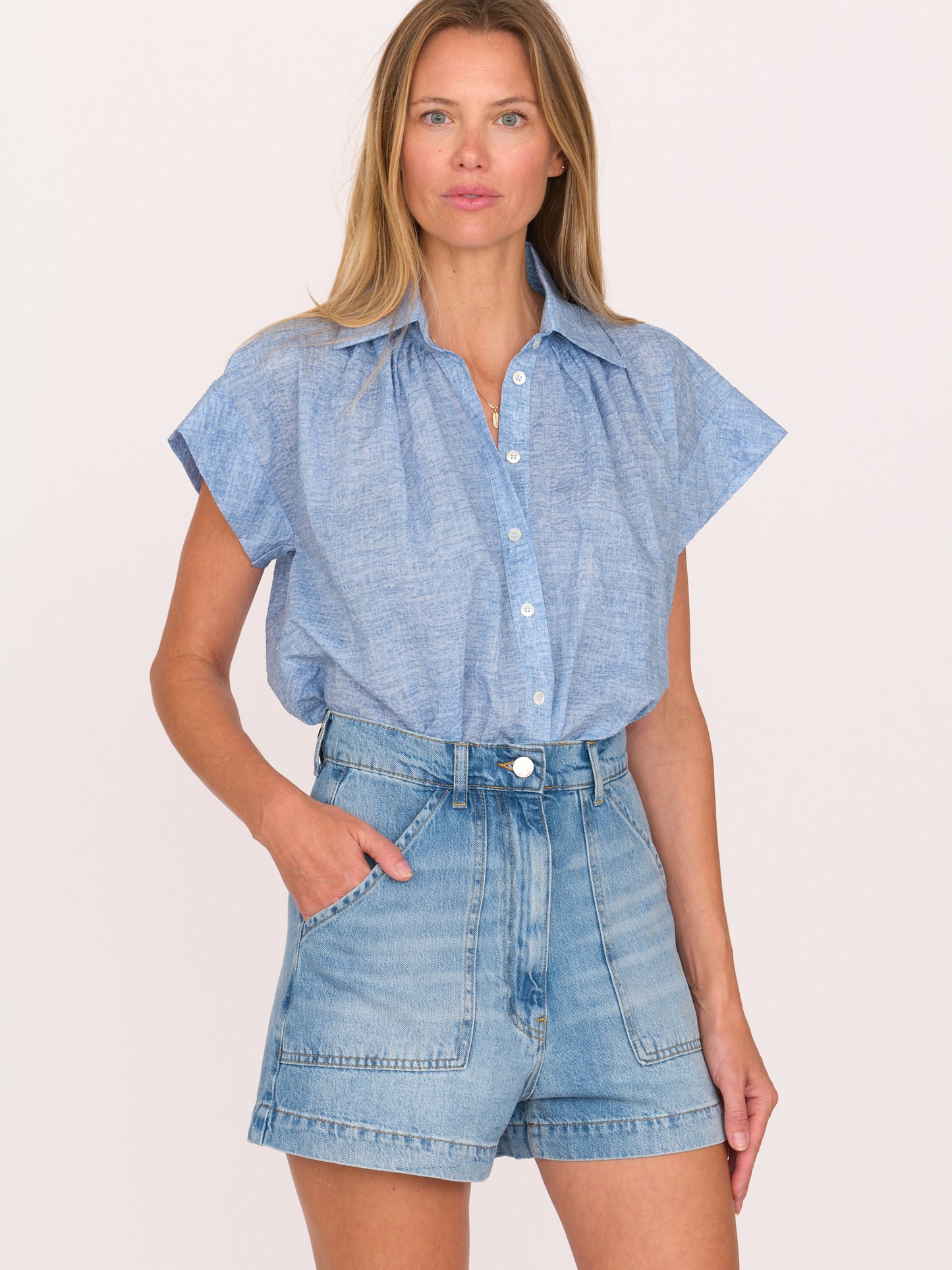 Trinity Button-up - Textured Blue Cotton
