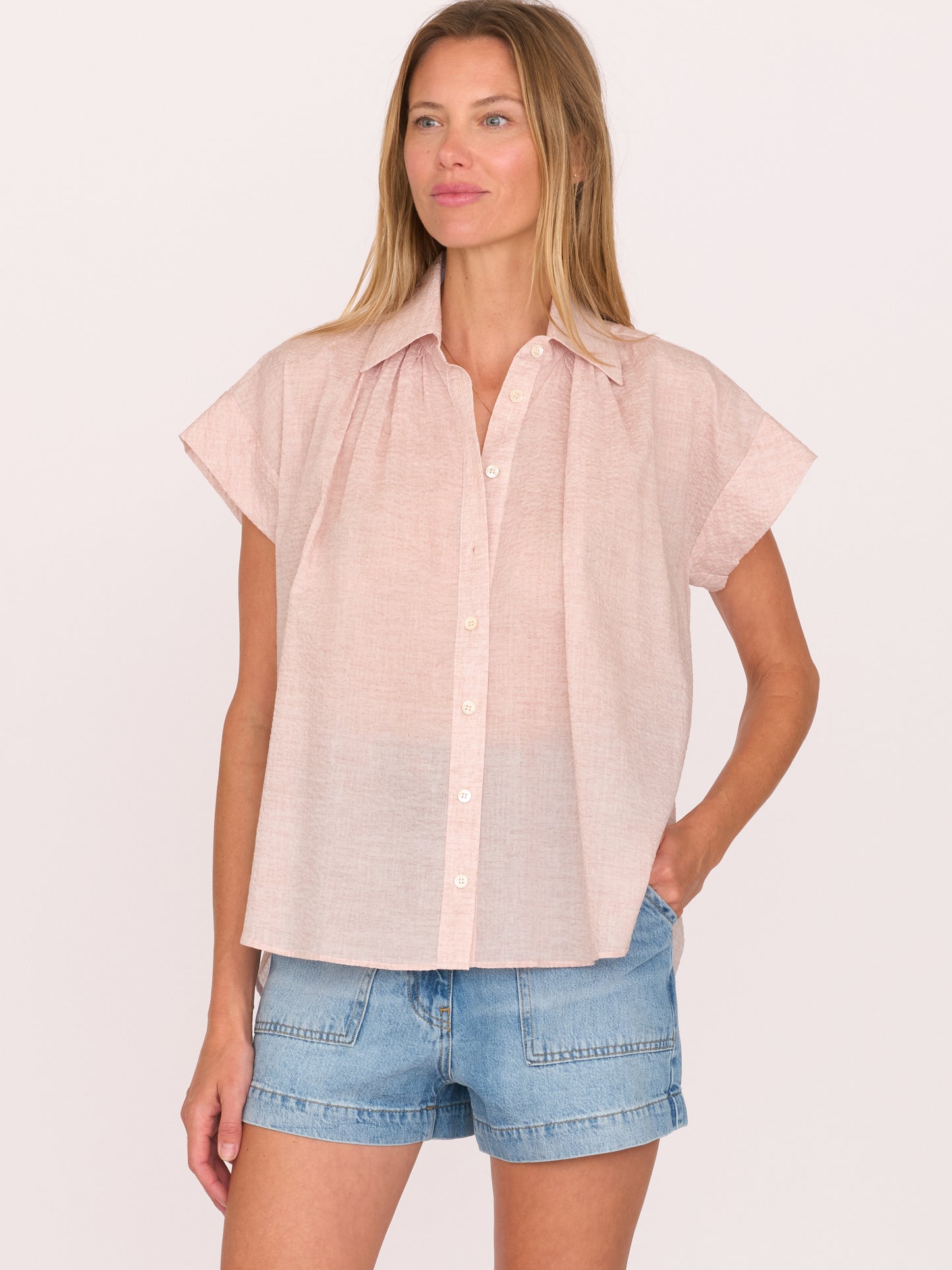 Trinity Button-up - Textured Pale Pink Cotton