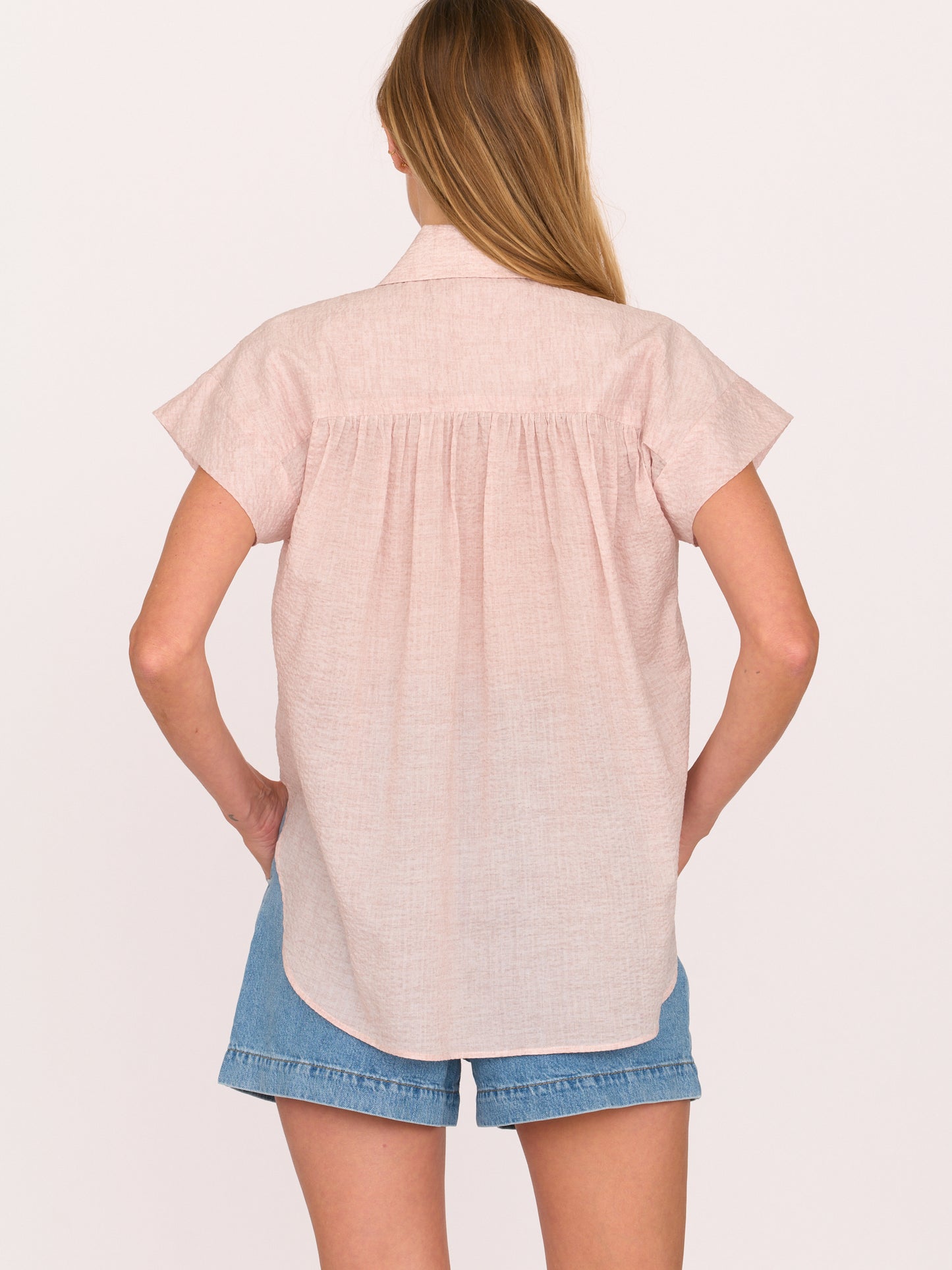 Trinity Button-up - Textured Pale Pink Cotton
