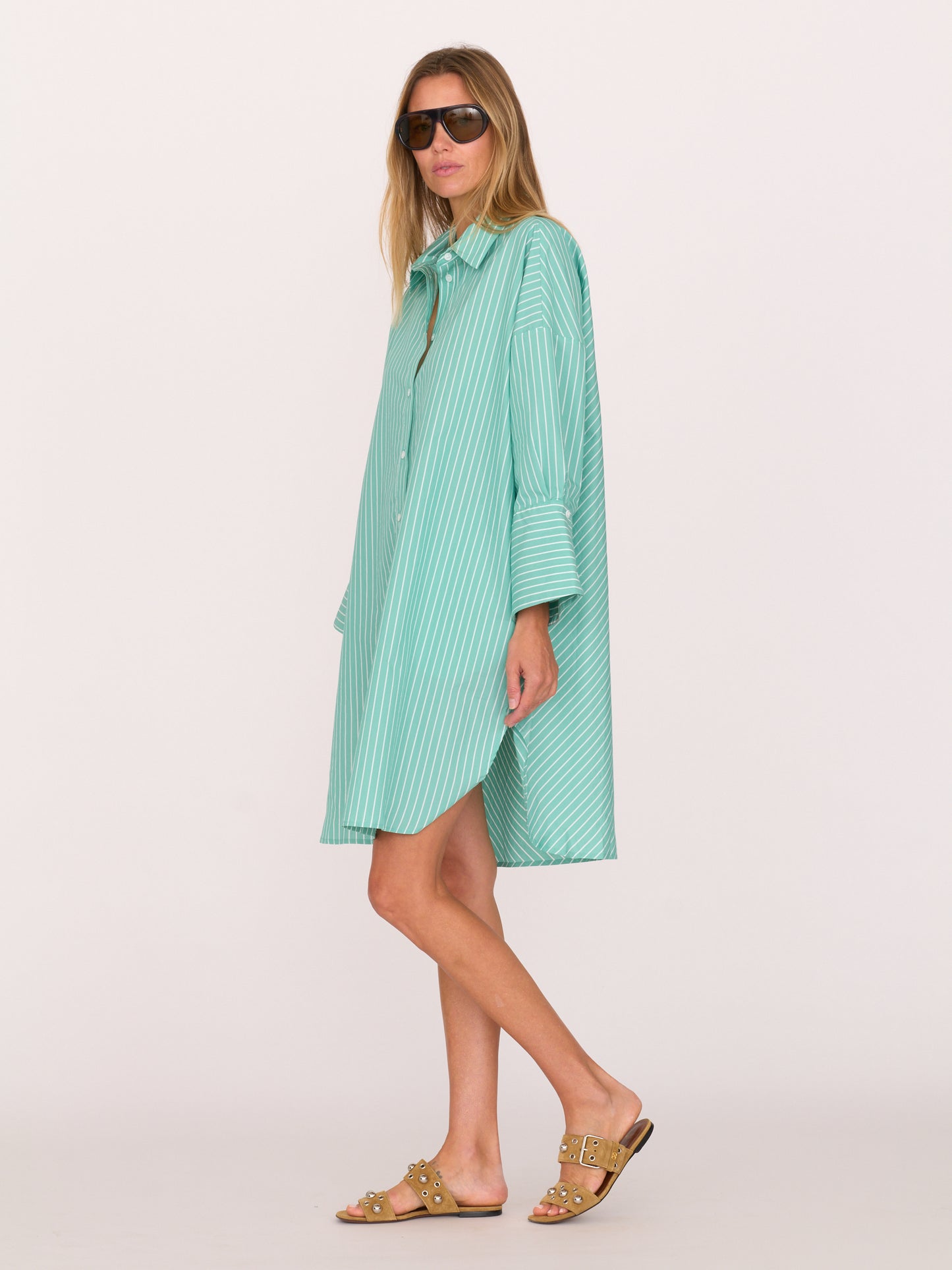 The Kelly Shirt Dress - Turquoise Stripe