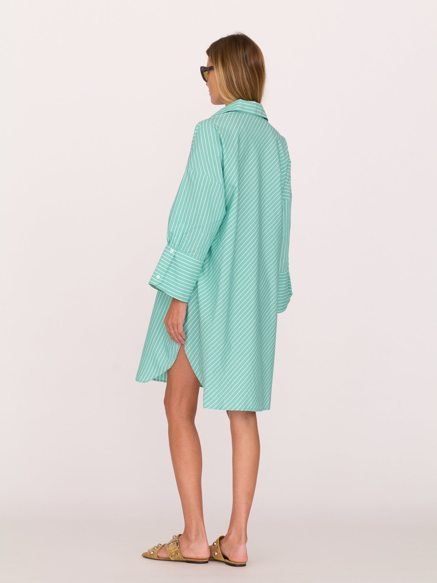 The Kelly Shirt Dress - Turquoise Stripe