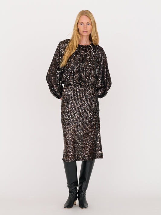 Karolina Bias Skirt - Black / Rose-Gold sequins