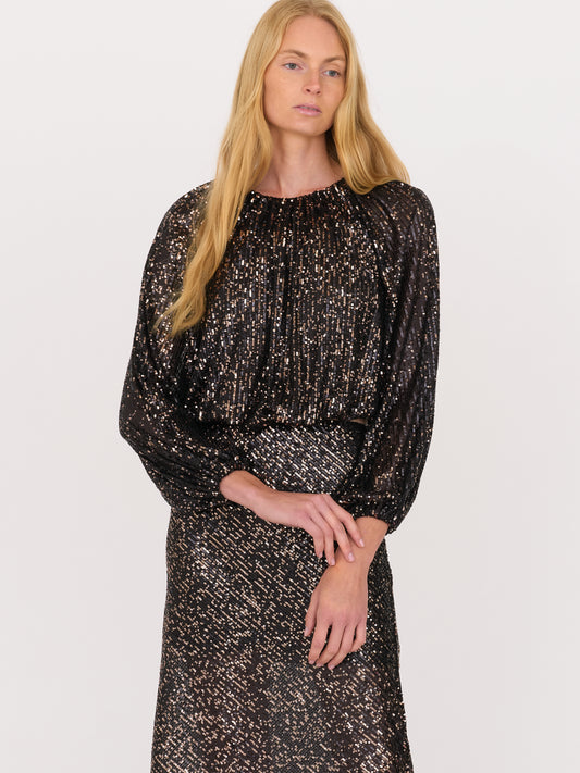 Ava Top -   Black with a soft rose-gold sequins