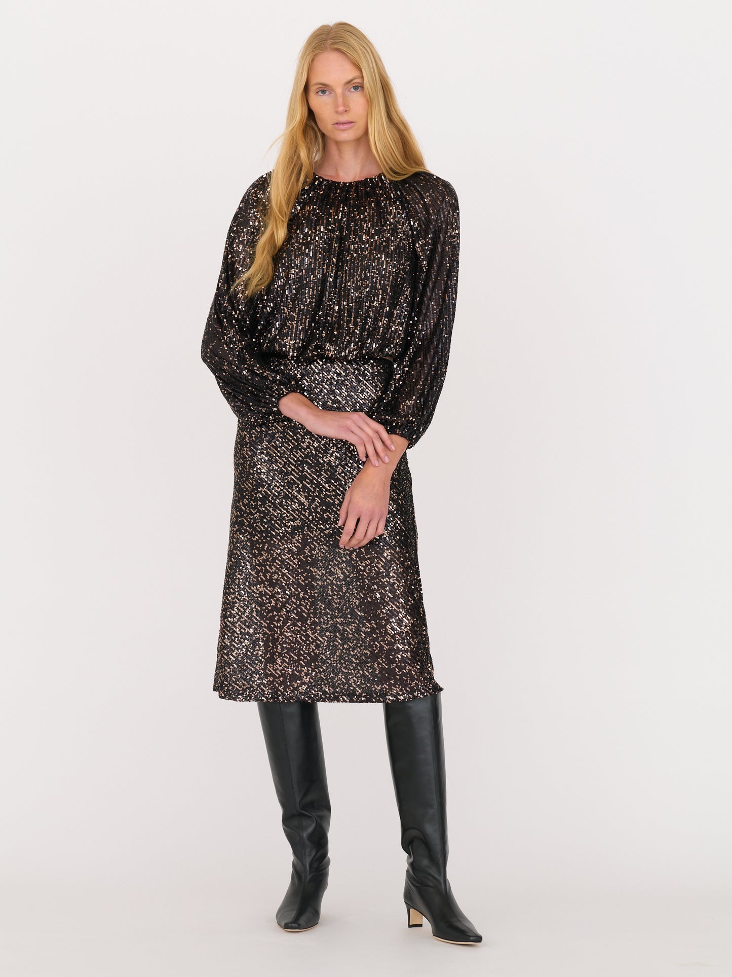 Ava Top -   Black with a soft rose-gold sequins