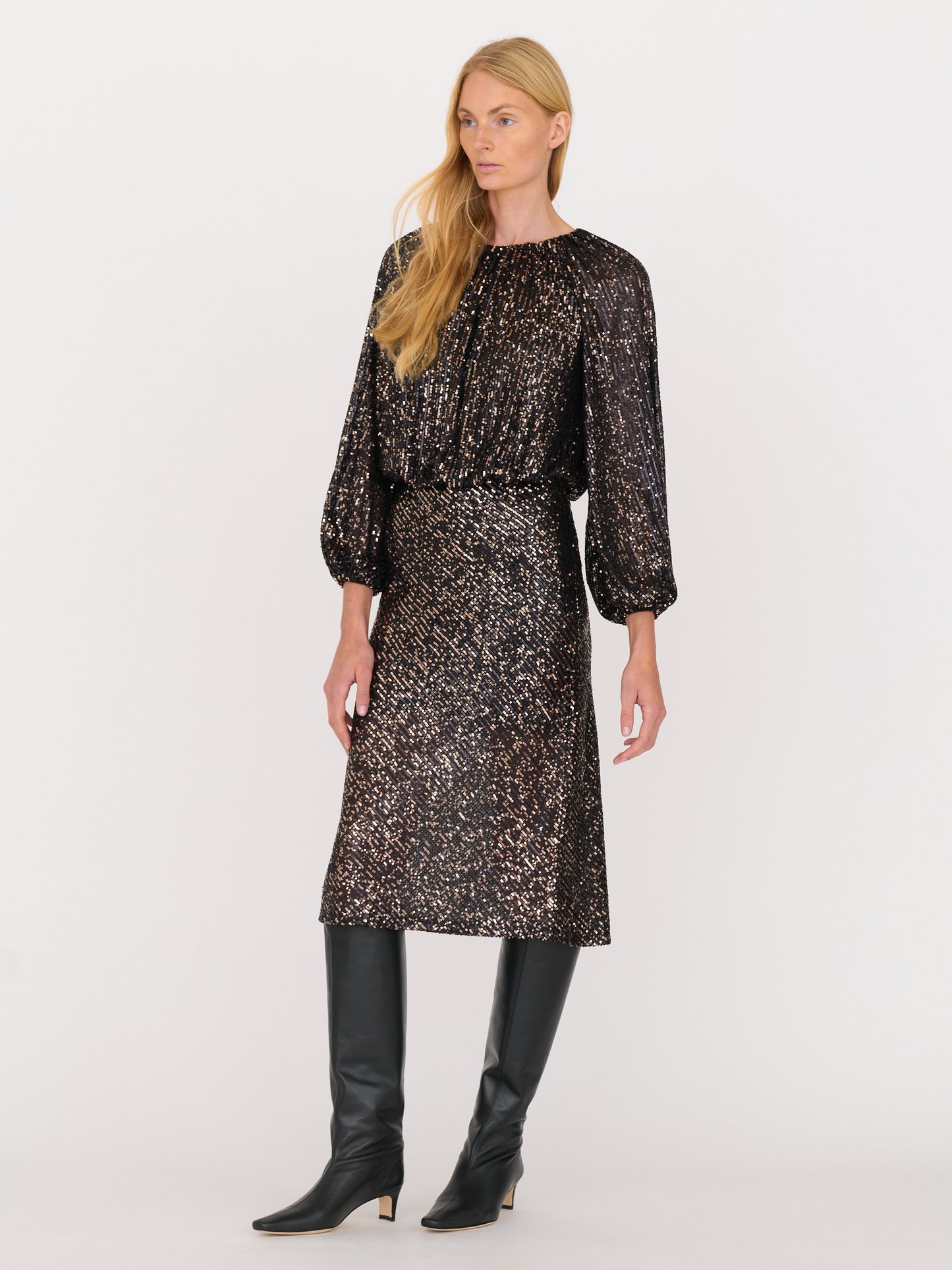 Ava Top -   Black with a soft rose-gold sequins