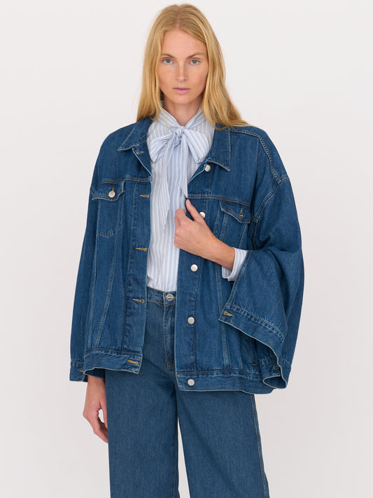 Oversized Denim Capelet Jacket