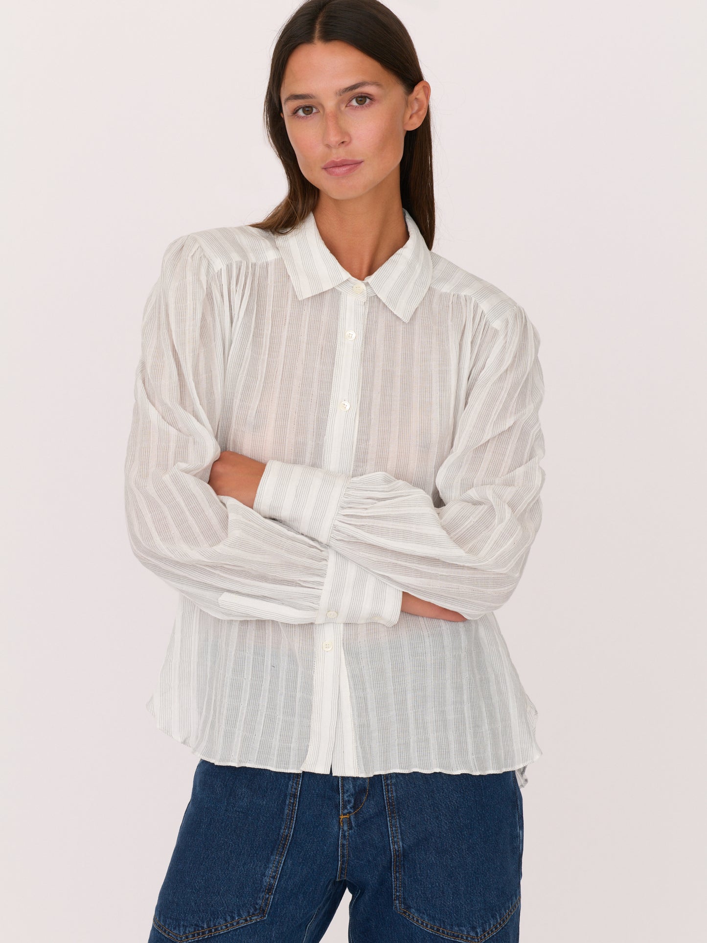 Opal Button Up Shirt - White Stripe