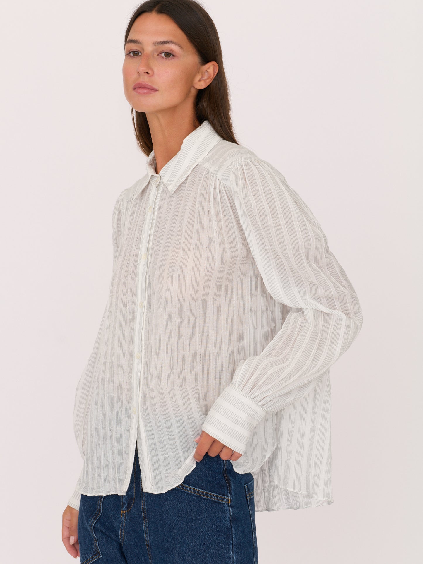 Opal Button Up Shirt - White Stripe