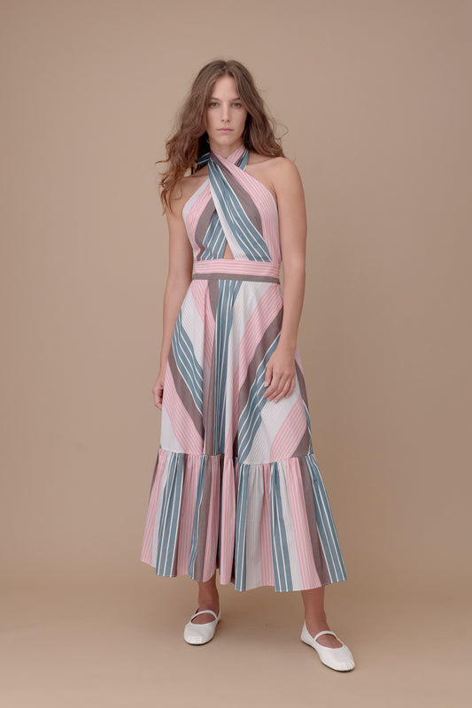Eve Dress - Pink Patchwork Stripe
