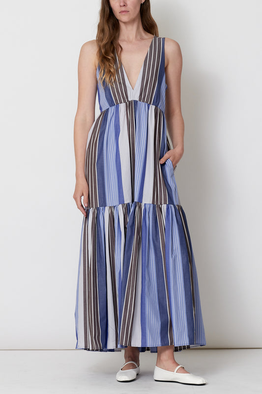 Odette Dress - Blue Patchwork Stripe