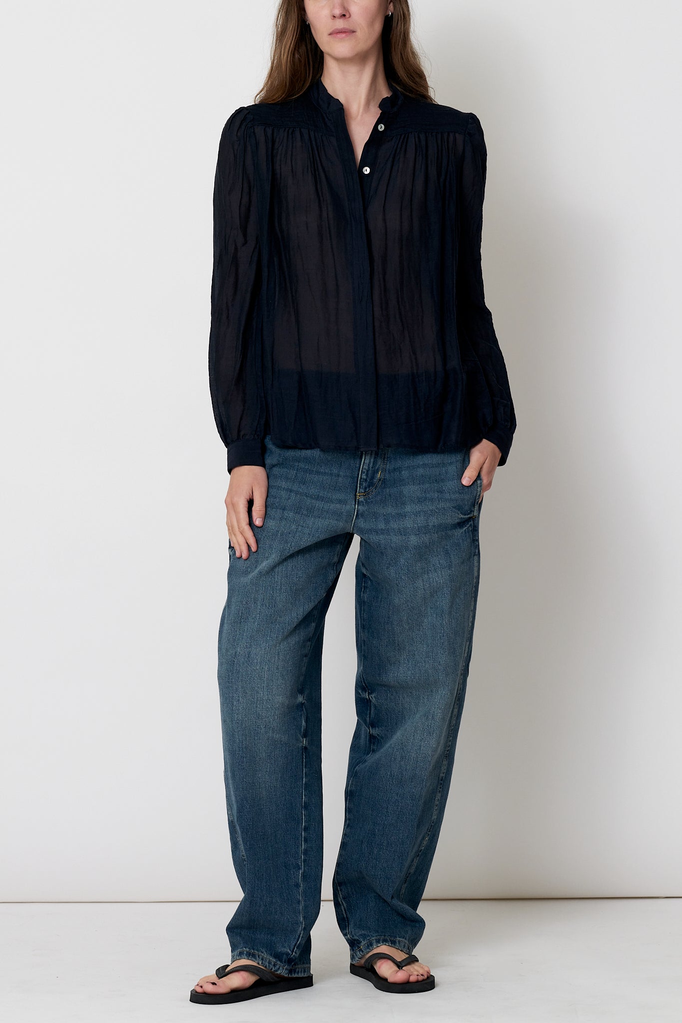 Celine - Crinkle Cotton Shirt - Navy