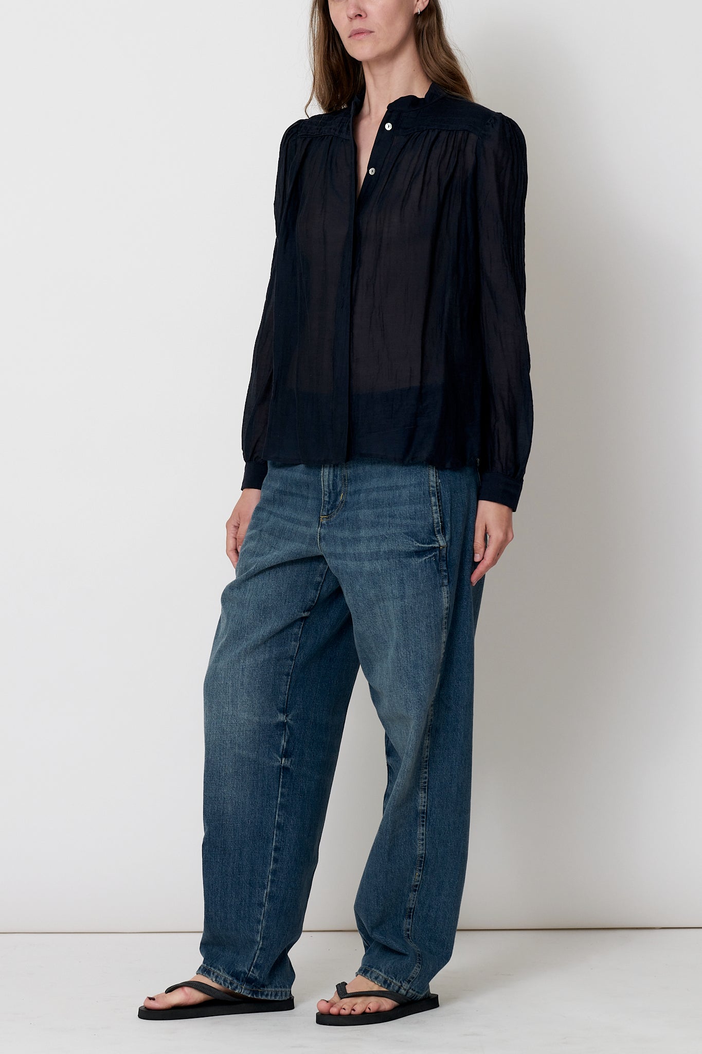 Celine - Crinkle Cotton Shirt - Navy