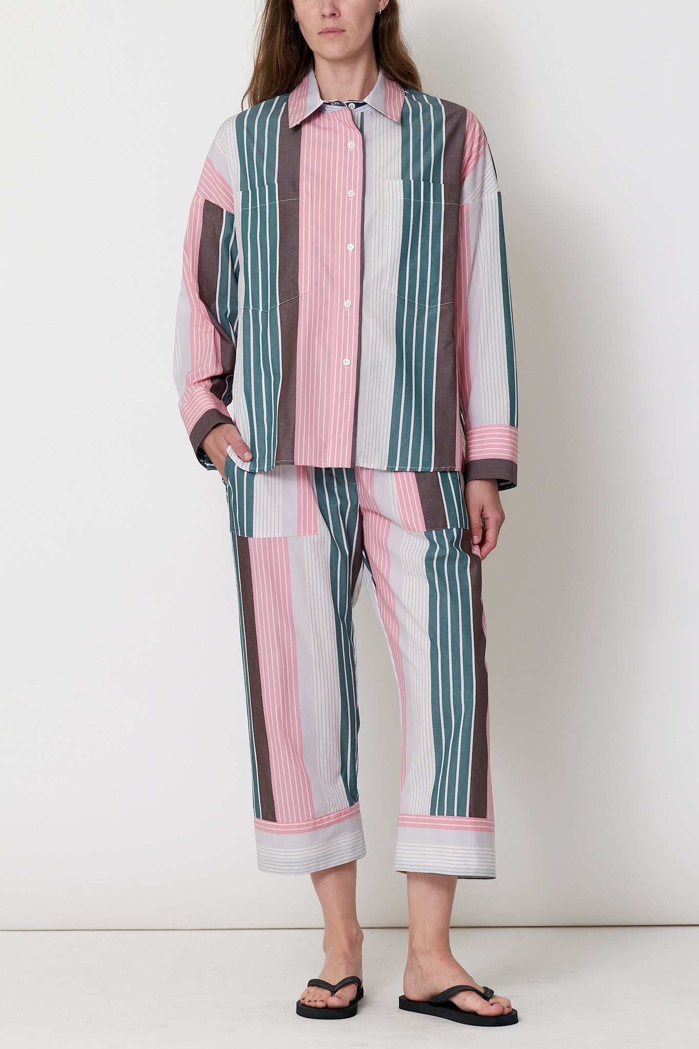 Relaxed Pajama-Like Pants - Pink Patchwork Stripe