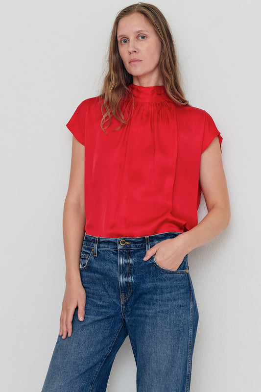 Brianna Top – Red High-Neck Tie Back Top in Viscose