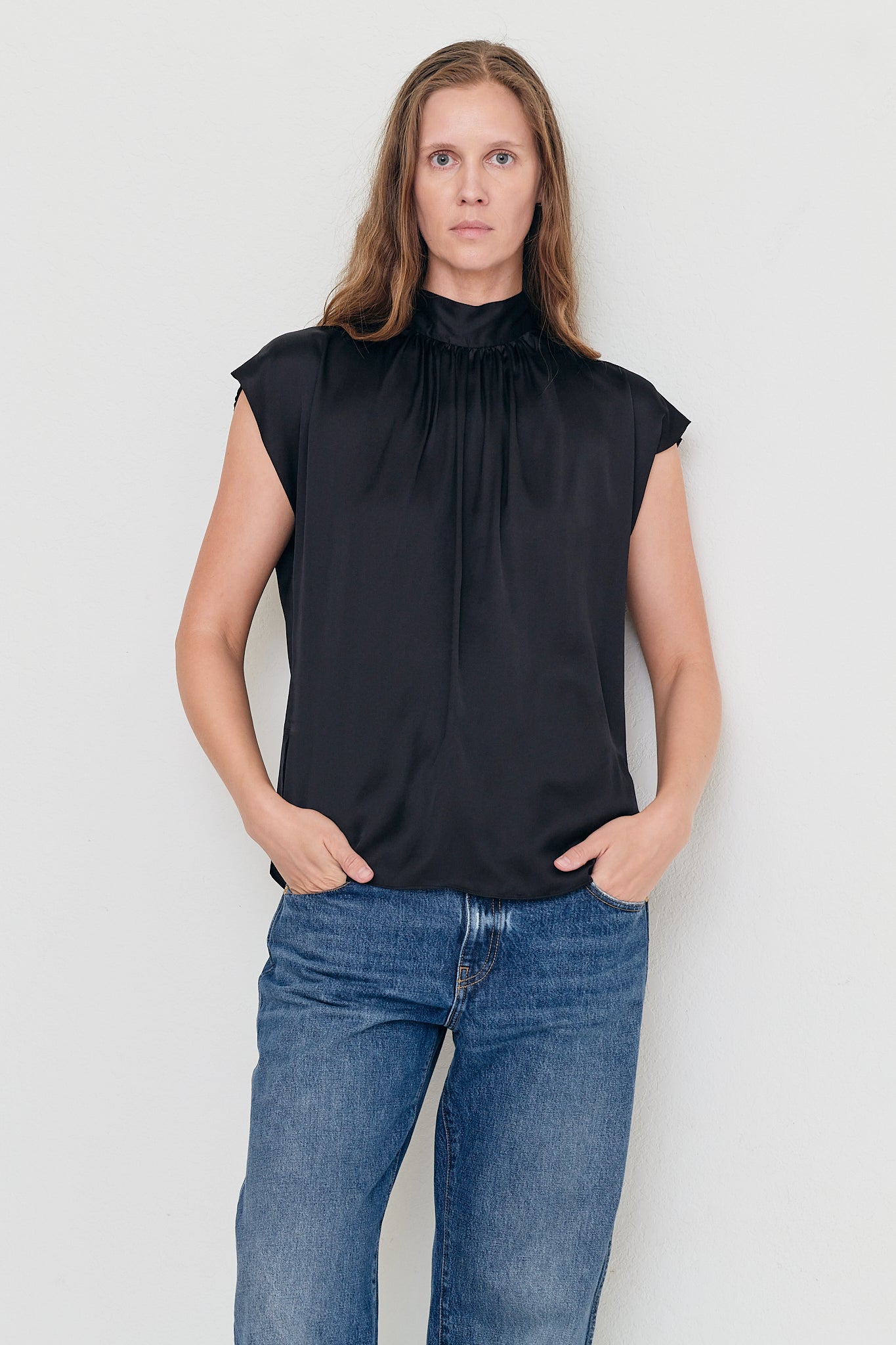 Brianna Top – Black High-Neck Tie Back Top in Viscose