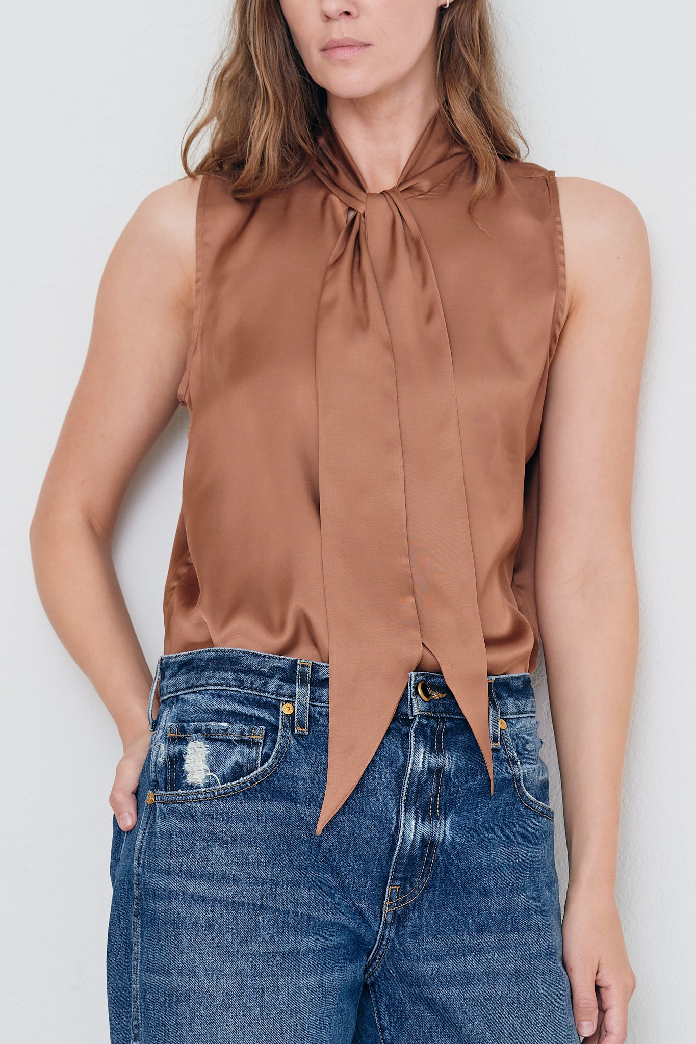 Michala – Penny Viscose Tie Neck Top